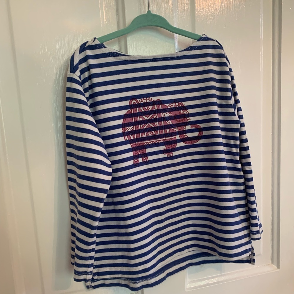 Crewcuts Long Sleeve Striped Tee with Elephant Blockprint. Girls Size 6/7
